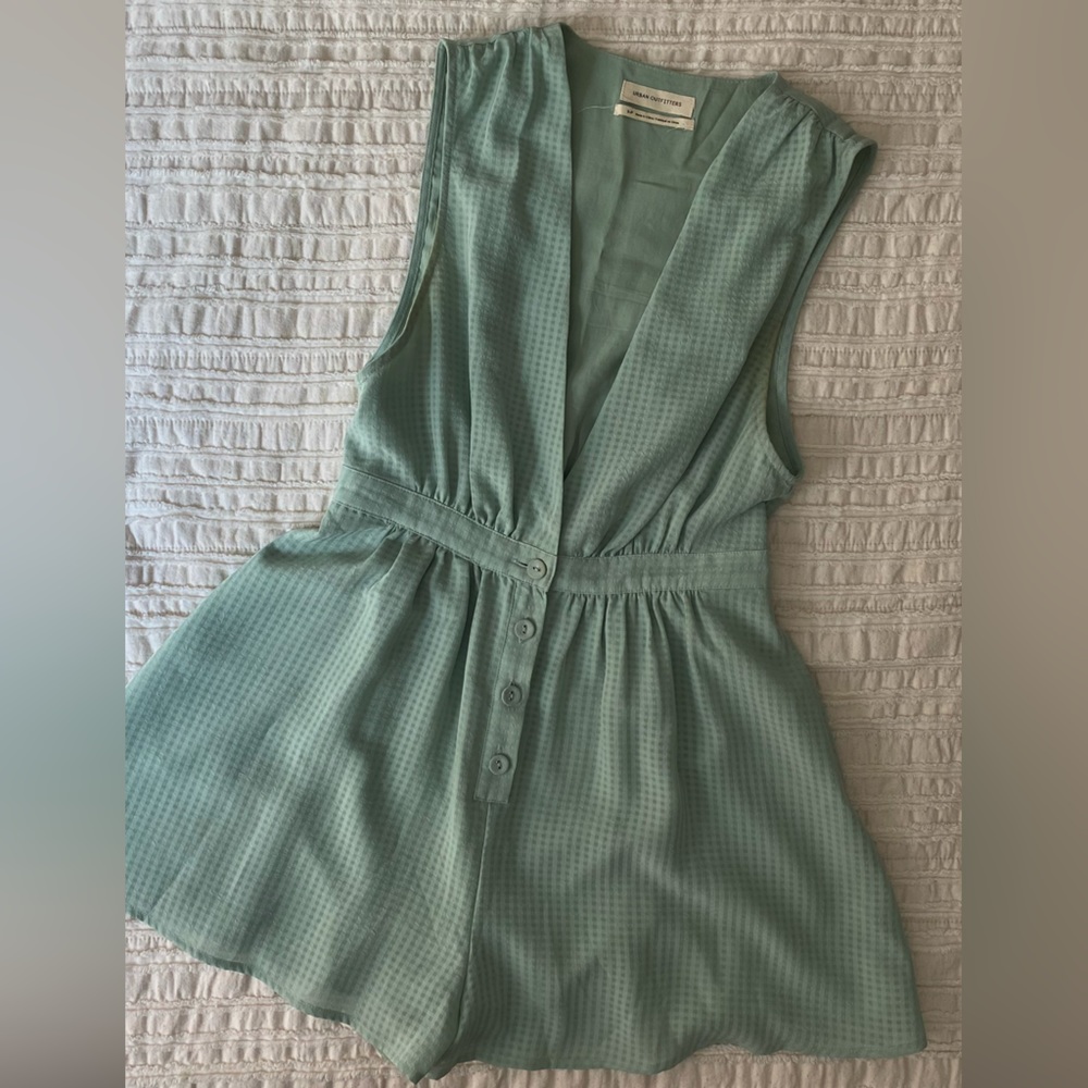 Sage Green Plaid Button Front A-Line Romper